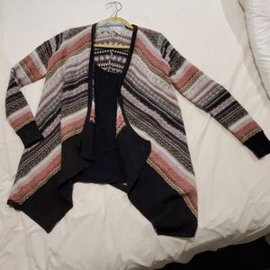 Wool Unique Pink Striped Asymmetrical Poncho